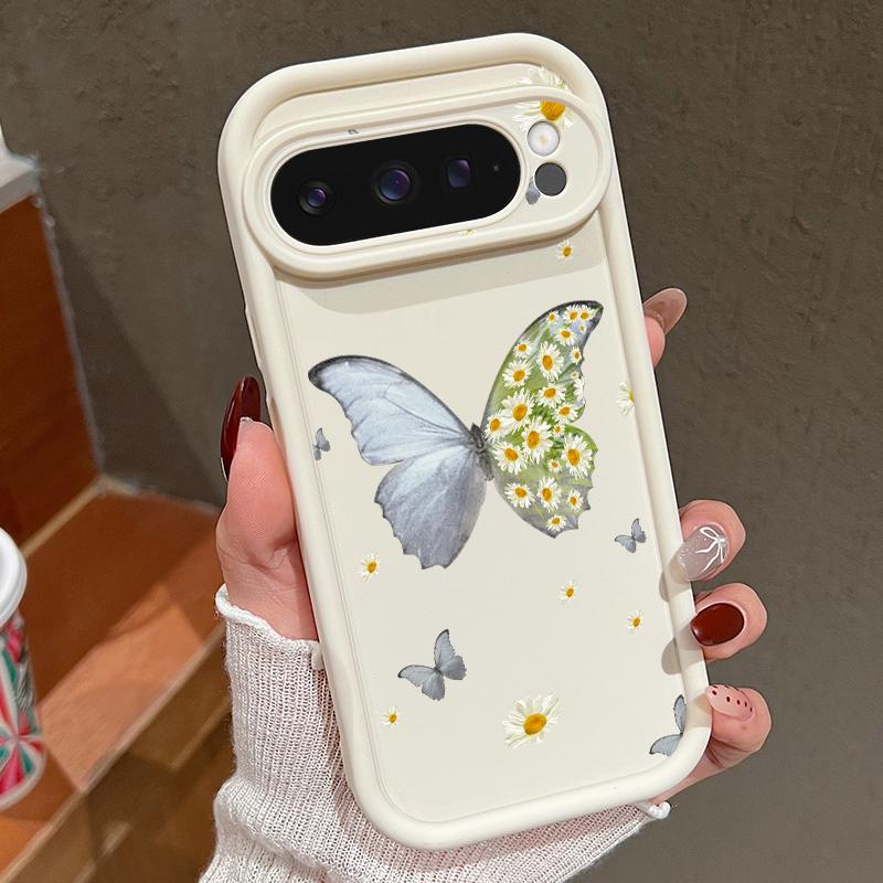 Fresh Daisy Flower Butterfly Pattern Soft TPU Phone Case For Google Pixel 9 Pro XL 8 Pro 8A Lens Protection Matte Shockproof Bumper Cover