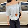 Black Off-shoulder Short-sleeved T-shirt for Women In Summer New Style, Slim, Loose, Half-sleeved, Versatile One-shoulder Top