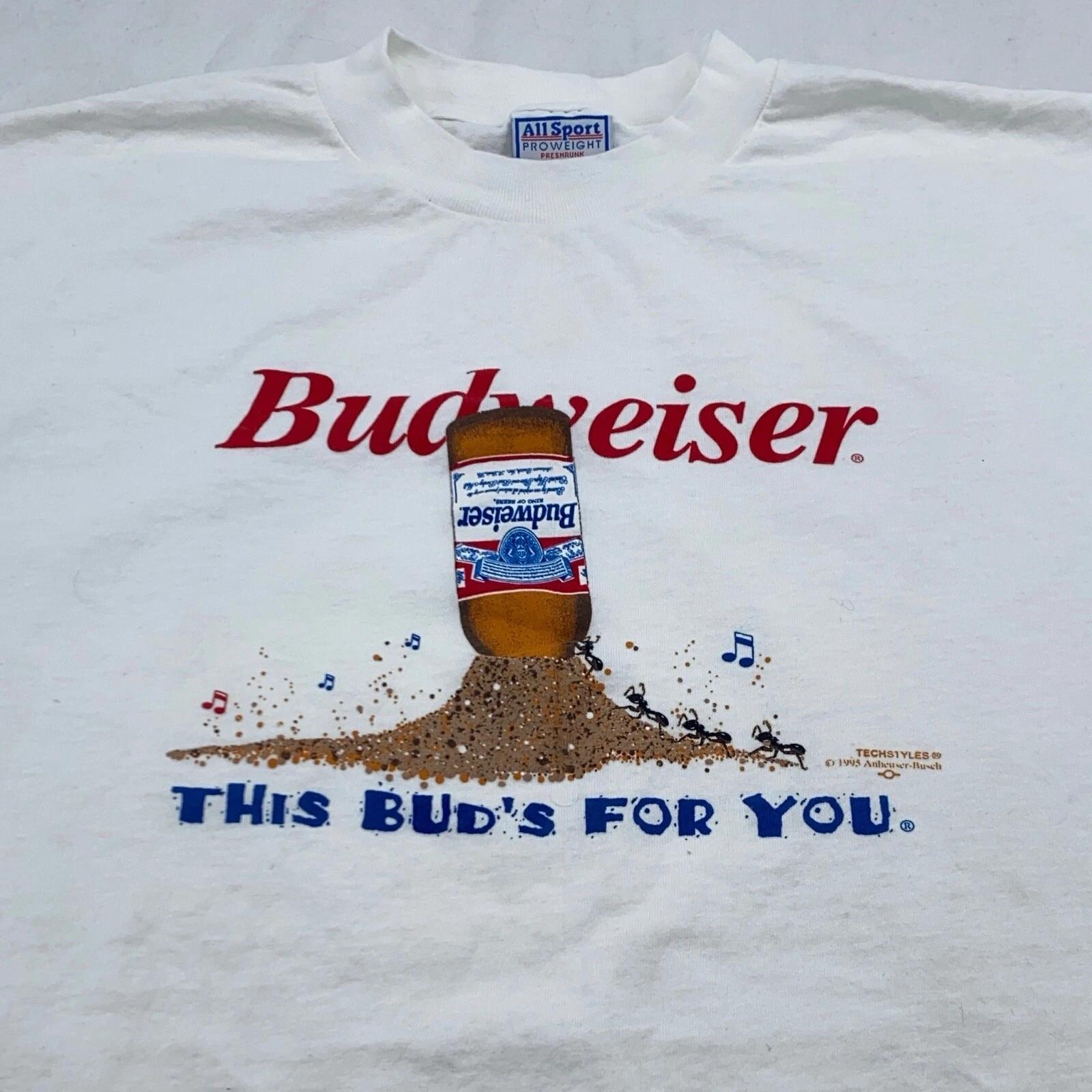 

винтажная футболка 90-х BUDWEISER THIS BUD’S FOR YOU ПИВНАЯ БУТЫЛКА МУРАВЕЙНИК 2XL S