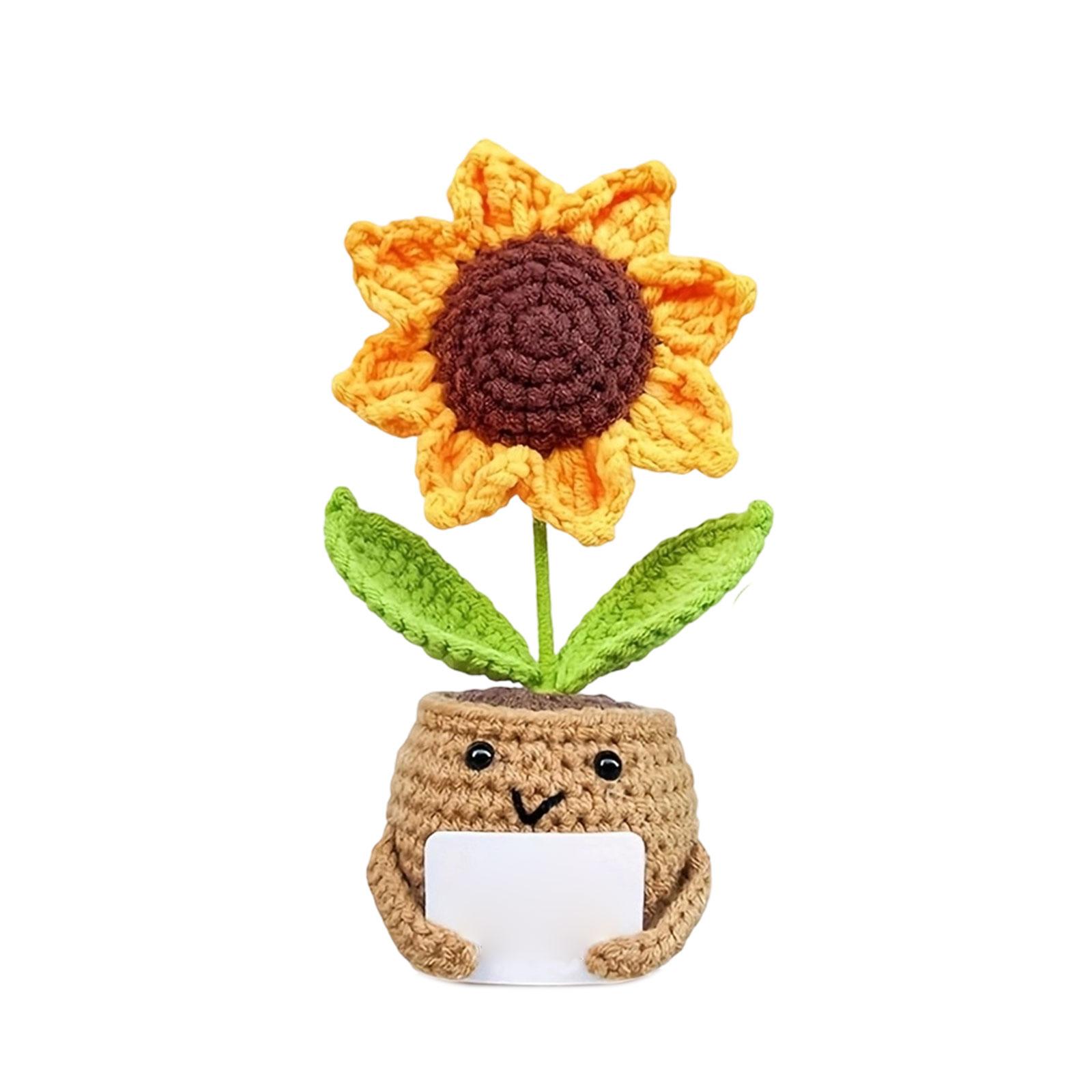 Ручная работа, вязаный крючком подсолнух в горшке, Декорация ручной вязки