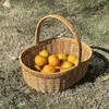 Japanese-Style Rattan Basket - Large Elegant Handwoven Picnic & Grocery Carrier. Durable Plastic Frame & Sturdy Handle.