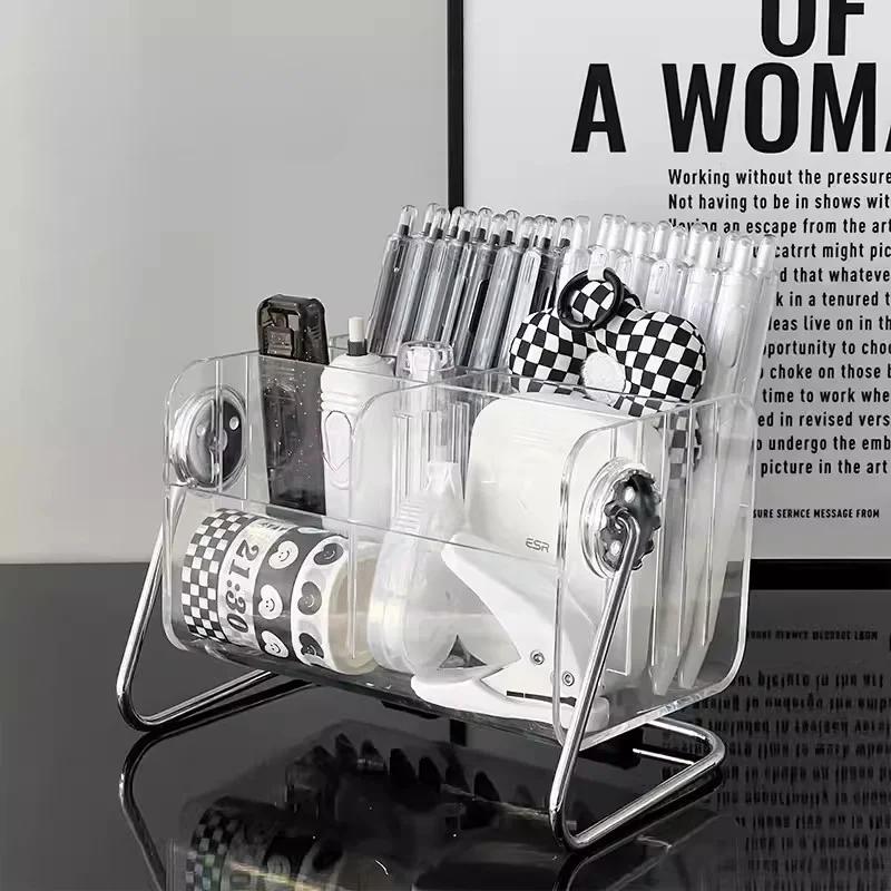 Transparent Acrylic Storage Box Rotating Stationery Storage Box 6-compartment Desktop Sundries Organizer