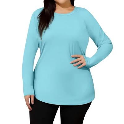 Übergröße Sport Sonnenschutz Oberteil Damen Sommer Sonnenschutz Schnelltrocknend Langärmlig 3D T-Shirt Rundhalsausschnitt Einfarbig Atmungsaktives T-Shirt