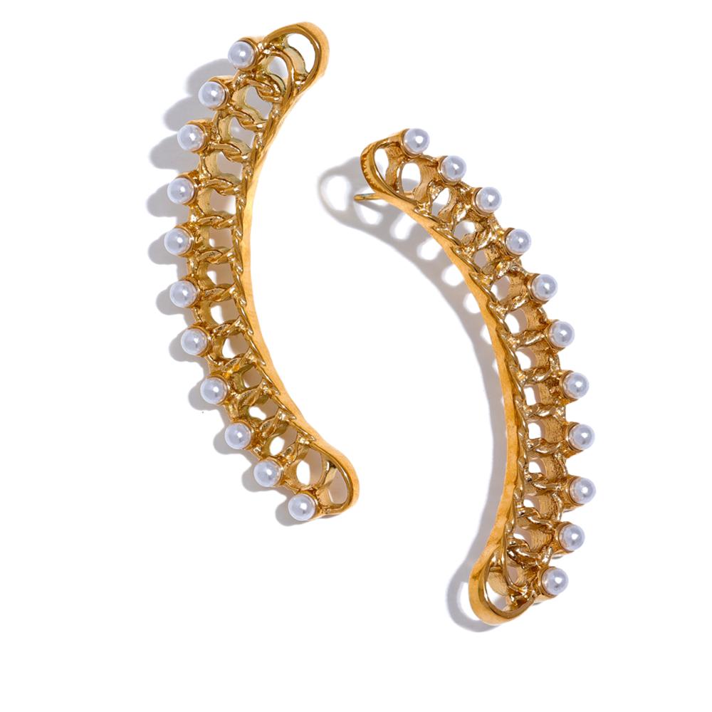

Yhpup Vintage Fashion Imitation Pearls Stainless Steel Geometric Long Earrings Attractive Charm Jewelry for Femme Bijoux Gift