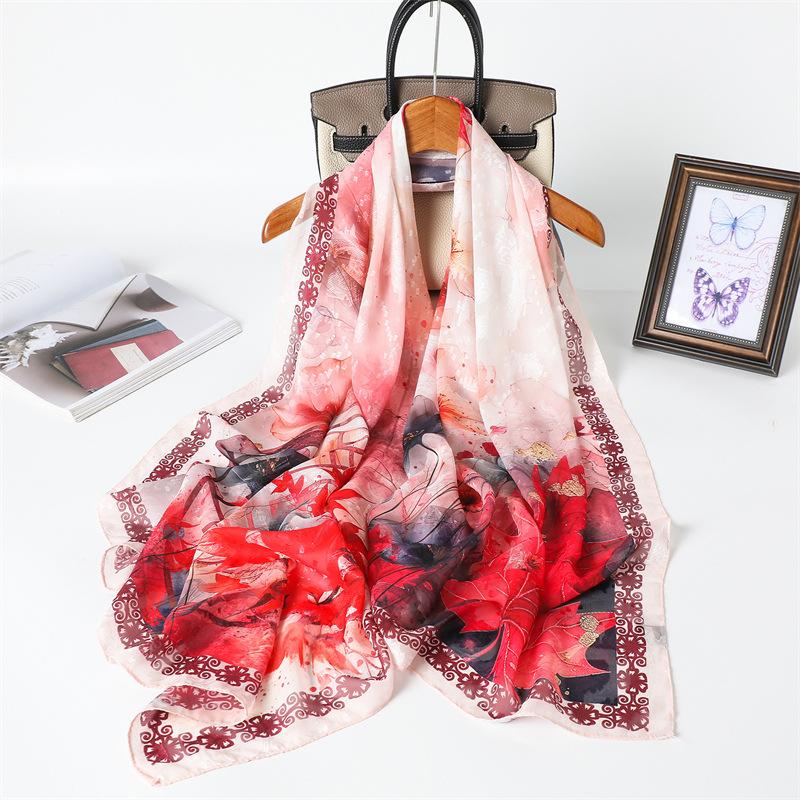 Silk scarf print cut scarf floral premium headscarf travel shawl butterfly sun protection women spring and summer long scarf