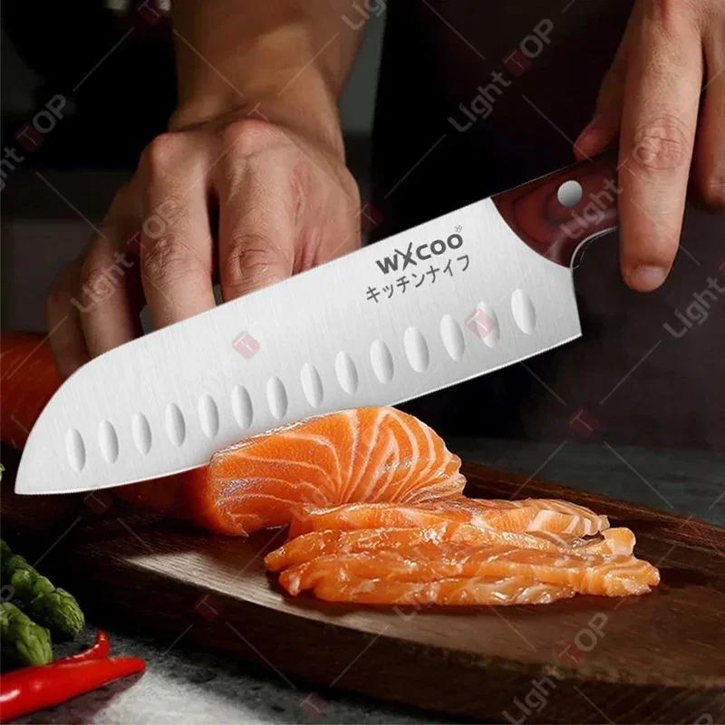 WXCOO Stainless Steel Japanese Chef Knife Wooden Handle Ultra Sharp Fish Bone Fruit Meat Cleaver Santoku Slicing Kitchen Knives