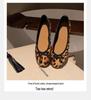 Grape Family Cowhide Pony Hair Leopard Print Bow Flats - Women’s Versatile Round Toe Casual Shoes