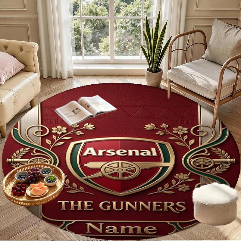 Benutzerdefinierter Name Personalisierter Arsenal F.C Druck Runder Teppich, Vielseitiger Heimdekorations-Teppich, für Spielzimmer, Wohnung, Balkon, Eingangsbereich, Flur Geschenk