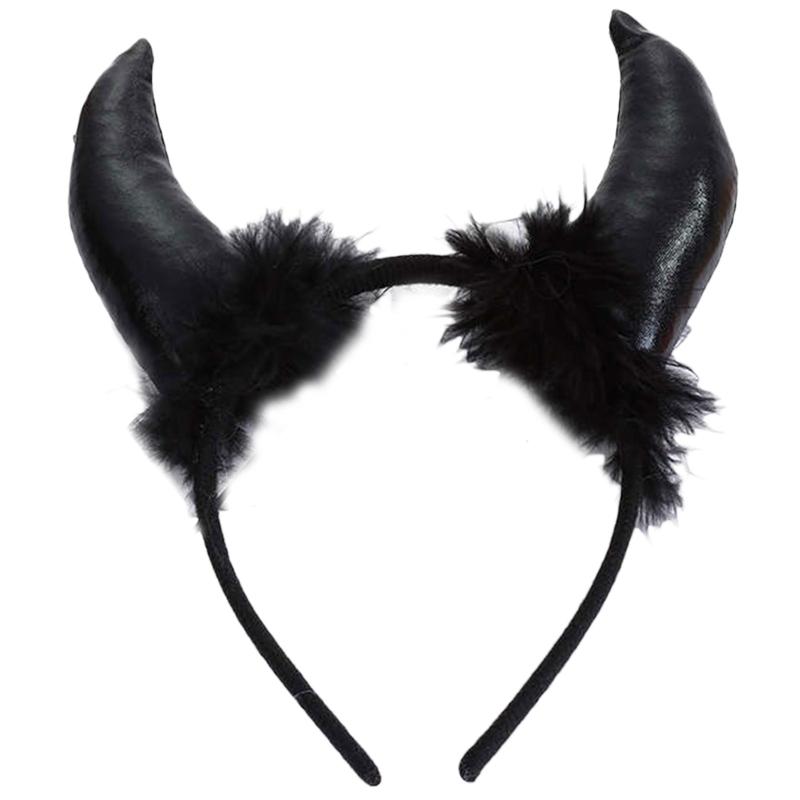 

Halloween Feather Decor Ox Horn Shape Glitter Headband Movie Demon Evil Devil Horn Hair Hoop Gothic Cosplay Party Costume чорний