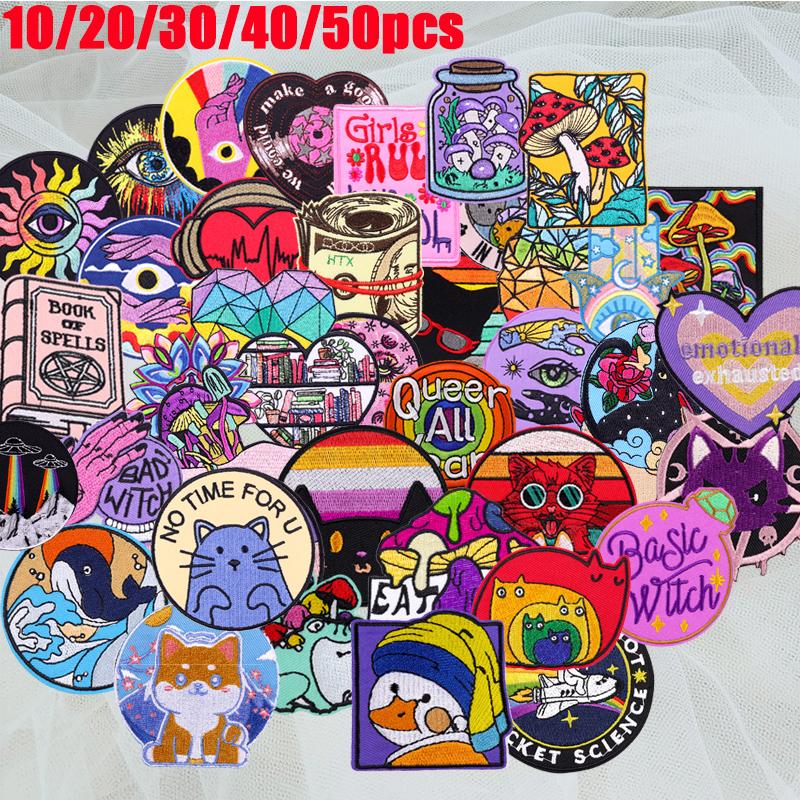 10 /20 /30 /40 /50pcs Random Mixed Cartoon Embroidery Patches On Jackets Diy Animal /Mushroom Iron On Patches For Clothing Sew Stick