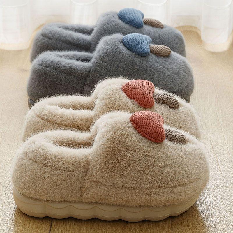 New bag heel cotton slippers women's winter velvet thickened warm couples wear non-slip cartoon cotton shoes outside home men