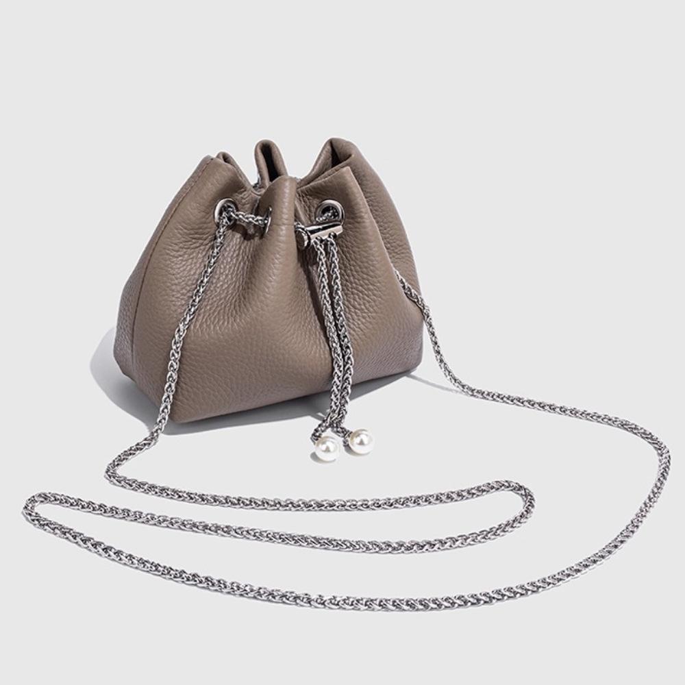 Women'S Leather Link Tassel Cloud Bag Drawstring Trend Design Shoulder Messenger Bag