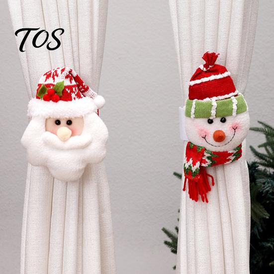 Reusable Curtain Tiebacks Christmas Santa Claus Tieback, 3D Plush Snowman Window Holders Drapery Holdbacks Ties Backs, Decorative Drape for