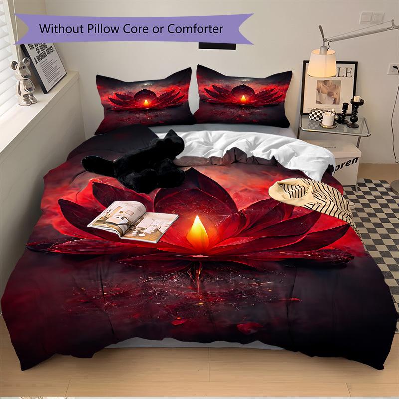 3pcs Lotus Bloom Soft Comfortable Bedding set, For Bedroom, Guest Room And Dorm, All - Season Use, High-Definition Printing182
