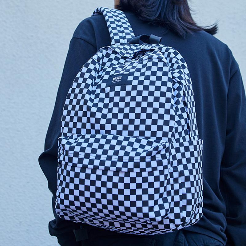 Vans Classic Checkerboard Logo Zip Backpack Unisex Backpacks Black White VN0A5KI1Y28