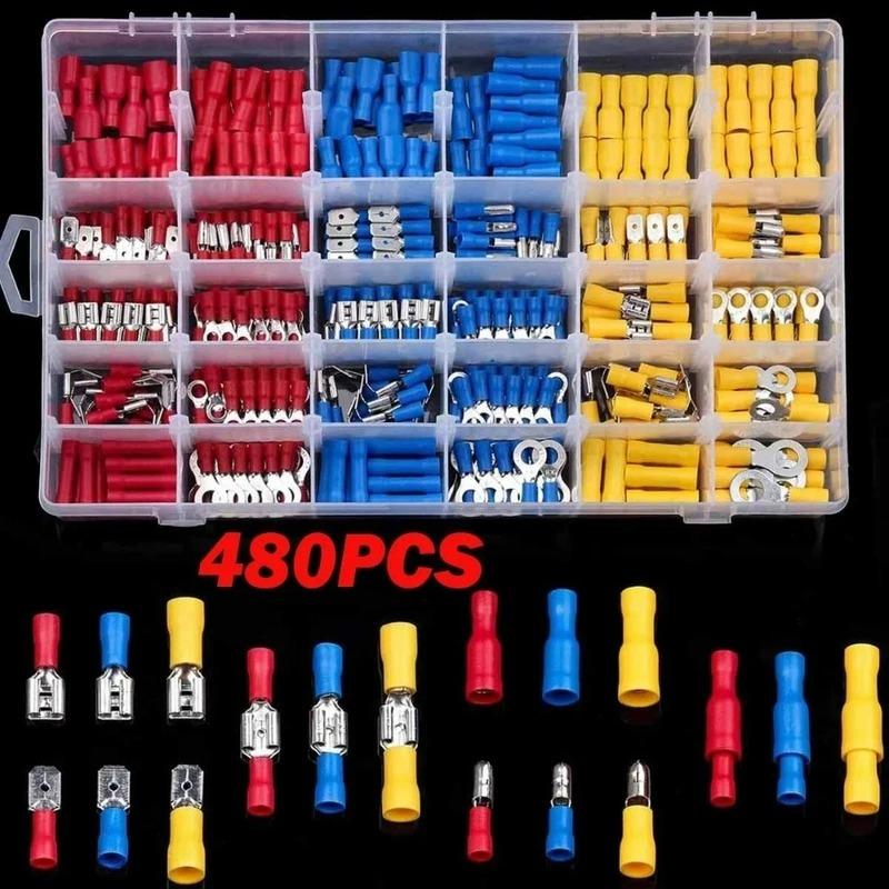 100/280/300/480PCS Insulated Cable Connector Wire Crimp Spatula Butt Ring Fork Kit Ring Lug Rolled Terminal Kit
