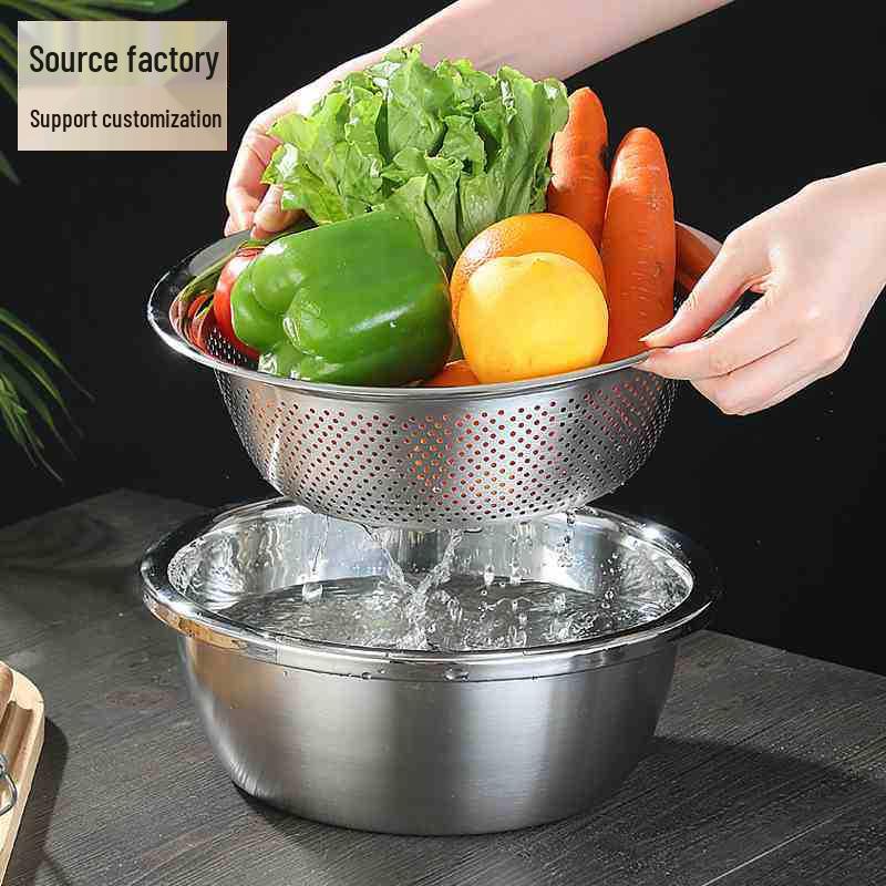 Stainless Steel Double Layer Kitchen Colander and Rice Washer