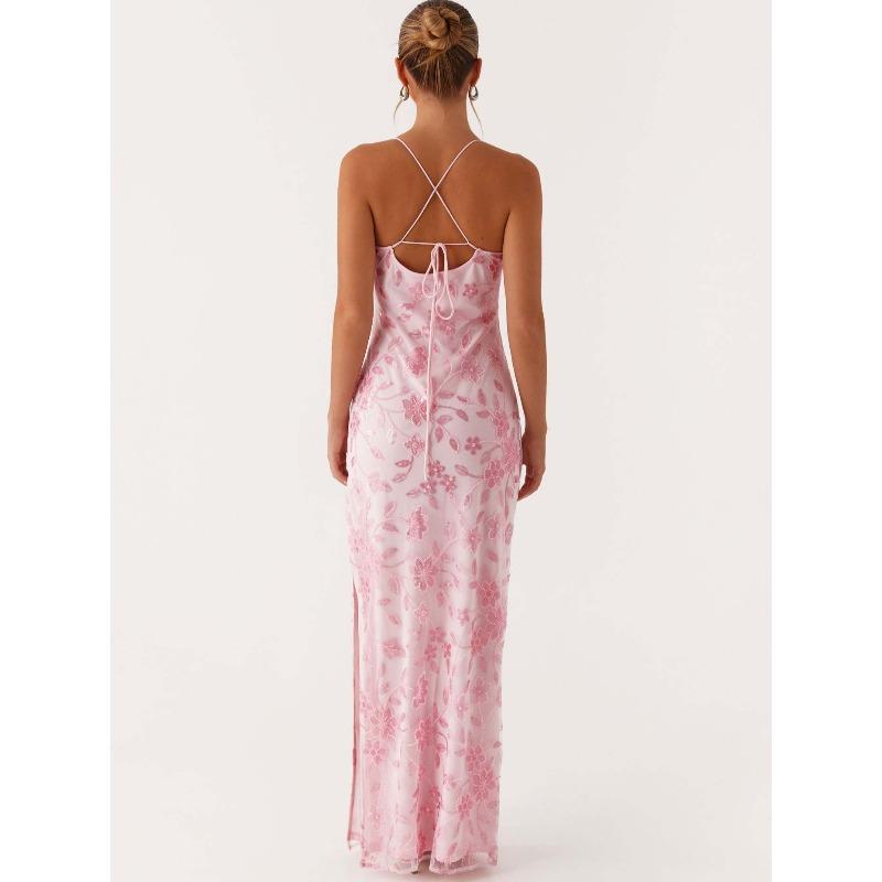 Personalisierter Pailletten-Stickerei-Halsrock Damen Sommer Neu Sexy Rückenfrei Hüftwickel Taille Hoher Schlitzrock