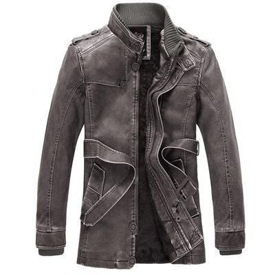 Chaqueta de Cuero PU de Largo Medio, Chaqueta de Cuero para Hombre Lavada Personalizada
