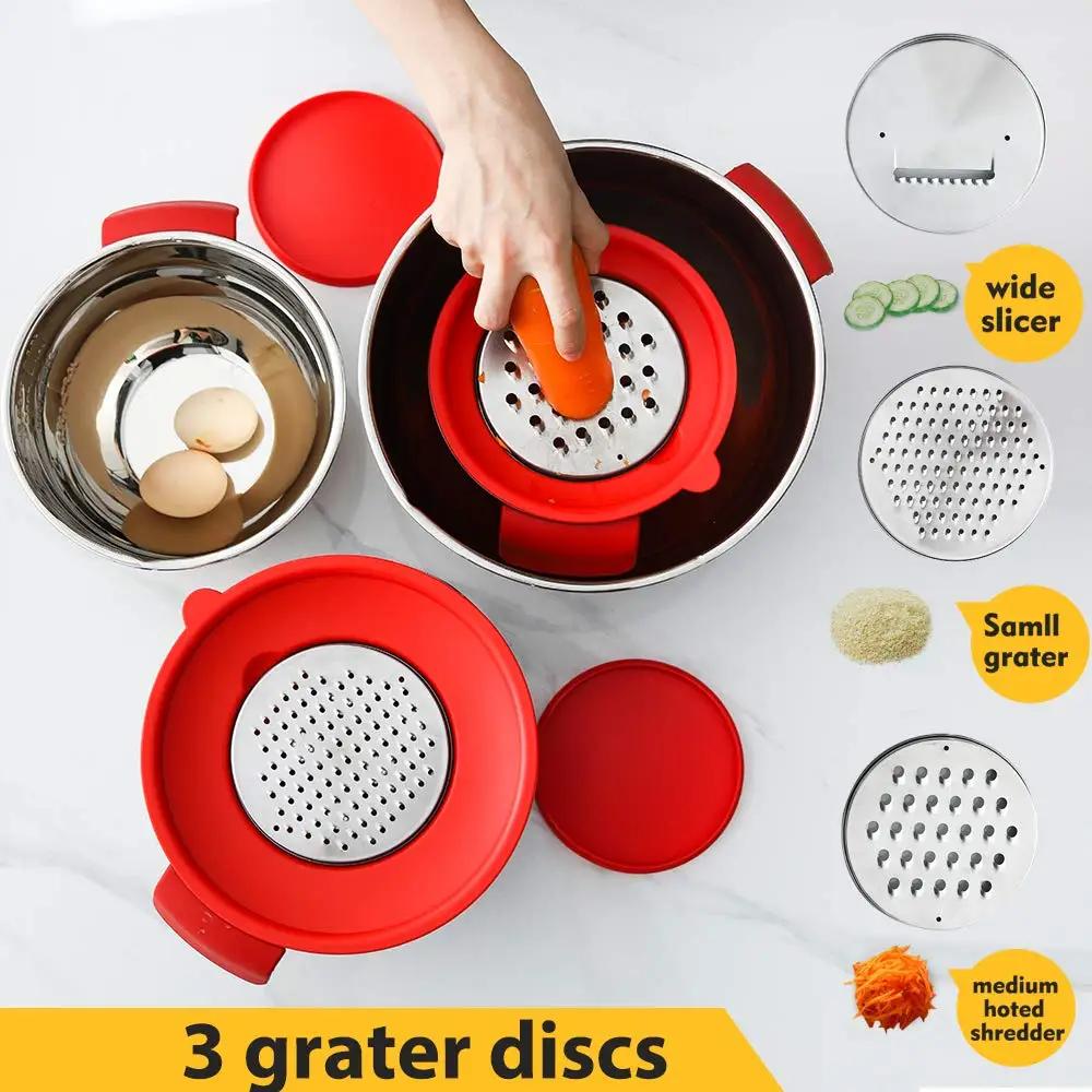 High Quality 304 Stainless Steel Salad Bowl Silicone Handle With Non-Slip Bottom Kitchen Mixing Bowls with Cover Food Container