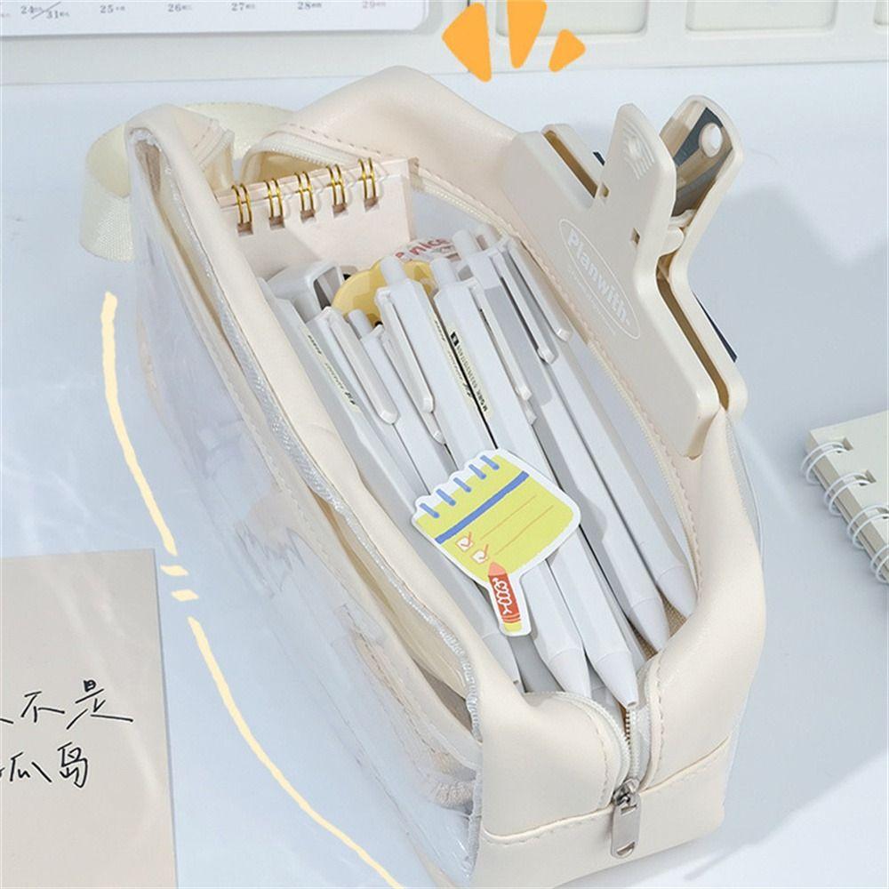 Pencil Pouch Transparent Students Pencil Bag Stationery Holder Bag Pencil Storage Bag Pen Case