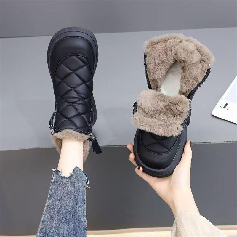 Women's Large Size Soft Sole Winter Warm Anti-slip Fur One Snow Boots Padded Lined Ankle Boots Anti-slip Outdoor Sports Cotton Boots Martin Boots