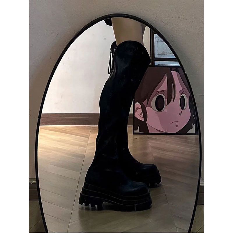 Fashion Stretch Boots Women's 2025 Autumn New Small Thin Thick Sole High Long Knight Boots High Boots