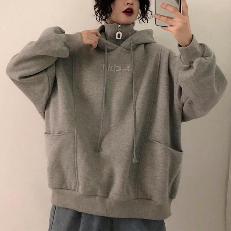 Fashion Plus Size Women's Hooded Sweatshirt Casual Loose Fleece Pullover Fake Two Pieces Top