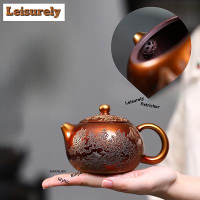 320ml Yixing Purple Clay Teapots Handmade Xishi Pot Raw Ore Stone Red Mud Conch Roasting Gold Sand Kettle With Infuser Zisha Tea