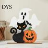Holiday Window Display Items Halloween Table Decor, Wooden Black Cat Ghost Pumpkin Decorations Indoor Cute Small Signs Gifts, Room Decor for