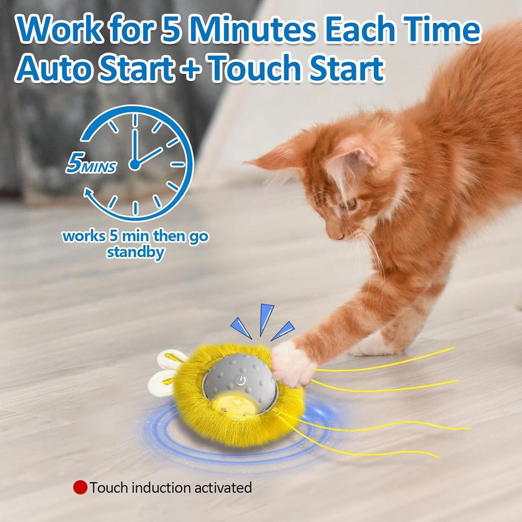 Motion Activate Interactive Cat Toys - Automatic Moving Ball Toys for Indoor Cats, Self Rotating Ball with Lights, Electric Cat Mice Toys, USB