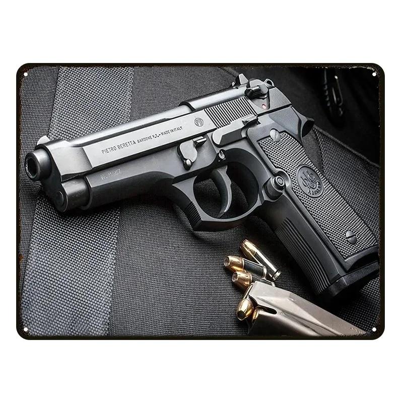 HD NEW Pistol Tin Painting Metal Sign Vintage Poster Home Living Room Bar Club Party Man Cave Art Wall Decorativ Painting