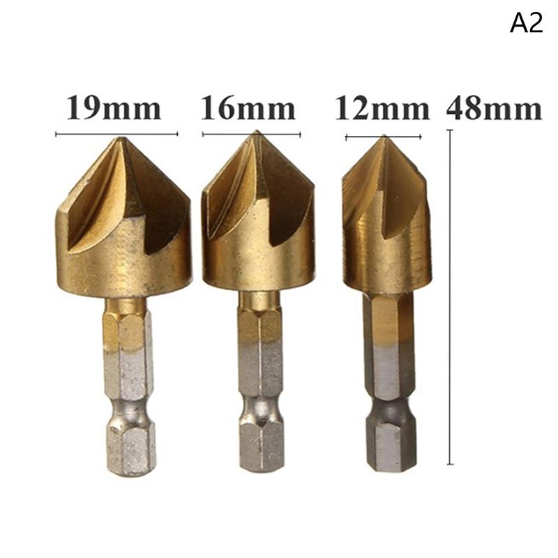3Pcs Set 12/16/19Mm Countersink Boring Drill Bit Set For Wood Metal Quick Change Drill Bit Tool Chamfer Drill Tool