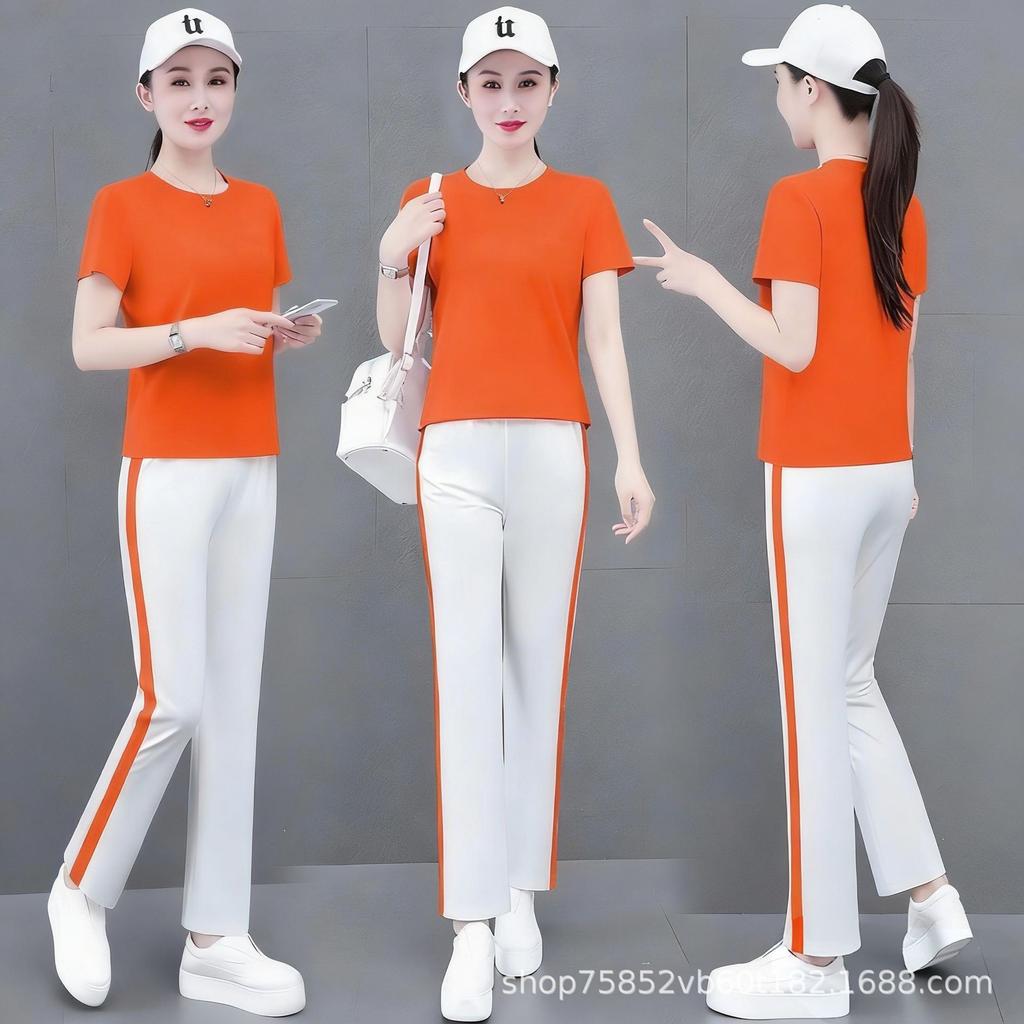 Square Dance Dance Suit Women's Summer Fashion Loose Women's Short-sleeved Top Large Size Thin Sports Two-piece Set Trendy