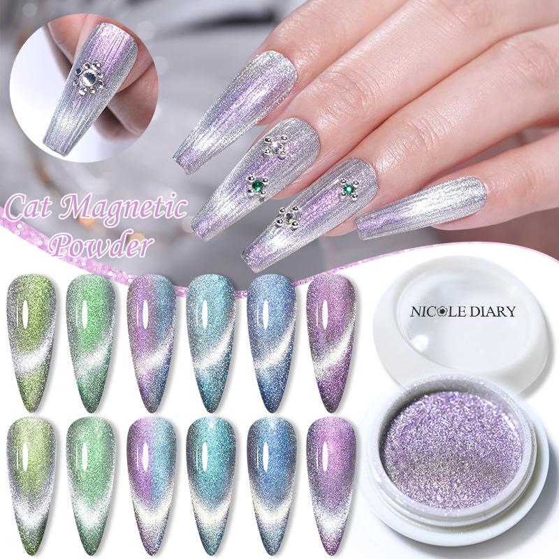 Nicole Diary Aurora Spar Cat'S Eye Powder, Dream Dynamic Spar Smoothie Cat'S Eye Magnetic Powder Diy Manicure Nail Powder