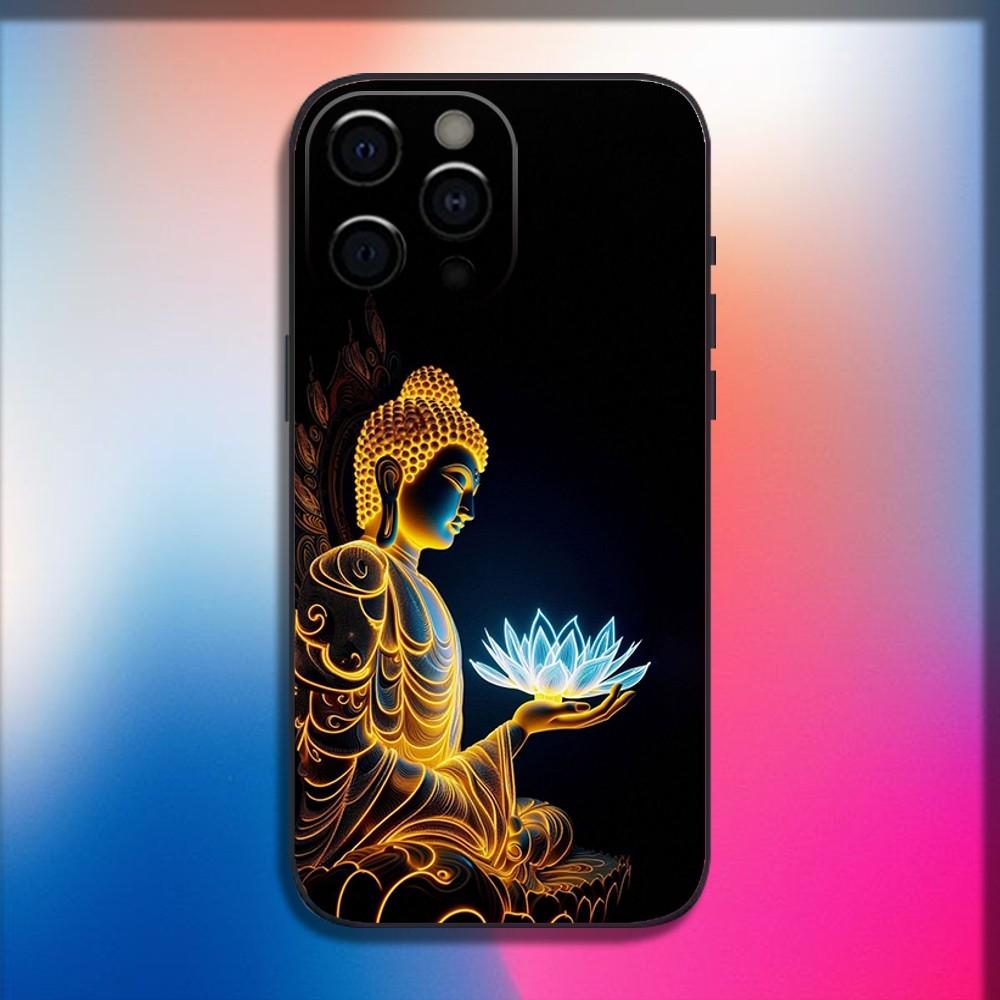 Buddha-Kunstmuster Handyhülle Für iPhone 16,15,14,13,12,11,Pro,X,XS,Max,XR,Plus,Mini Weiche Schwarze Hülle