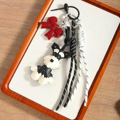 Cartoon PU Animal Bag Pendant Cute Women Dog Bowtie Pendant Backpack Pendant Ornaments Bags Accessories