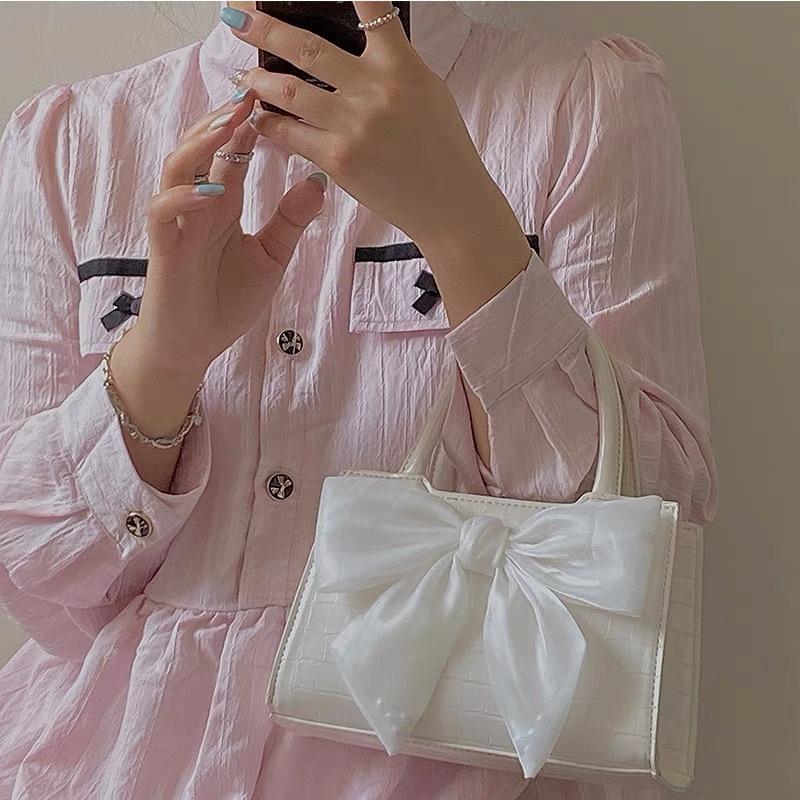 Sweet Girl Bow Hand Bag Women'S High-End Commuting Shoulder Messenger Bag Small Square Bag Women