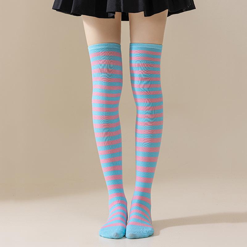 Damen Overknee Socken mit Kreuzstreifen für Halloween, Weihnachten, Karneval, Tanz und Japanische Festivals