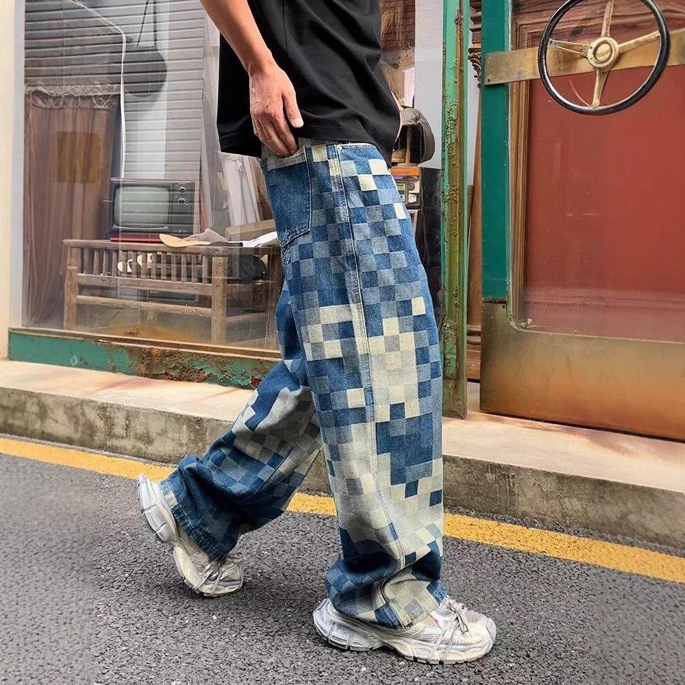 Hong Kong Style Trendy 2026 Men's Hip Hop Letter Jeans: High Street Rogue Cool Long Pants