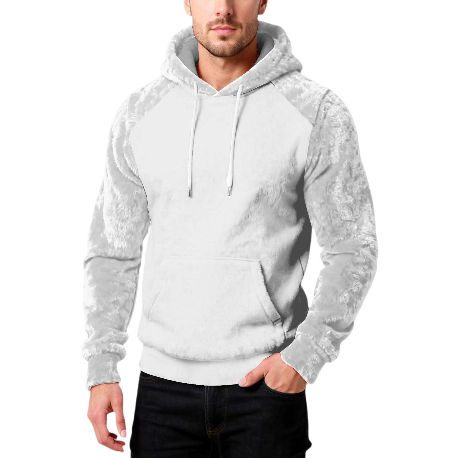 

Мужская Мода Досуг Капюшон Капюшон Плюшевый Длинный Рукав Толстовка XL белый