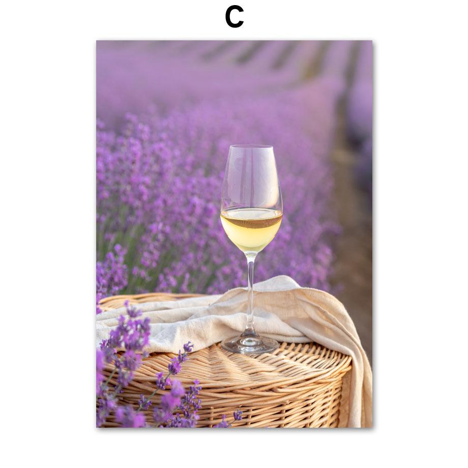 Lavendel Lila Strand Landskap Naturliga affischer och utskrifter Dukmålning Väggkonstbilder för vardagsrum Heminredning