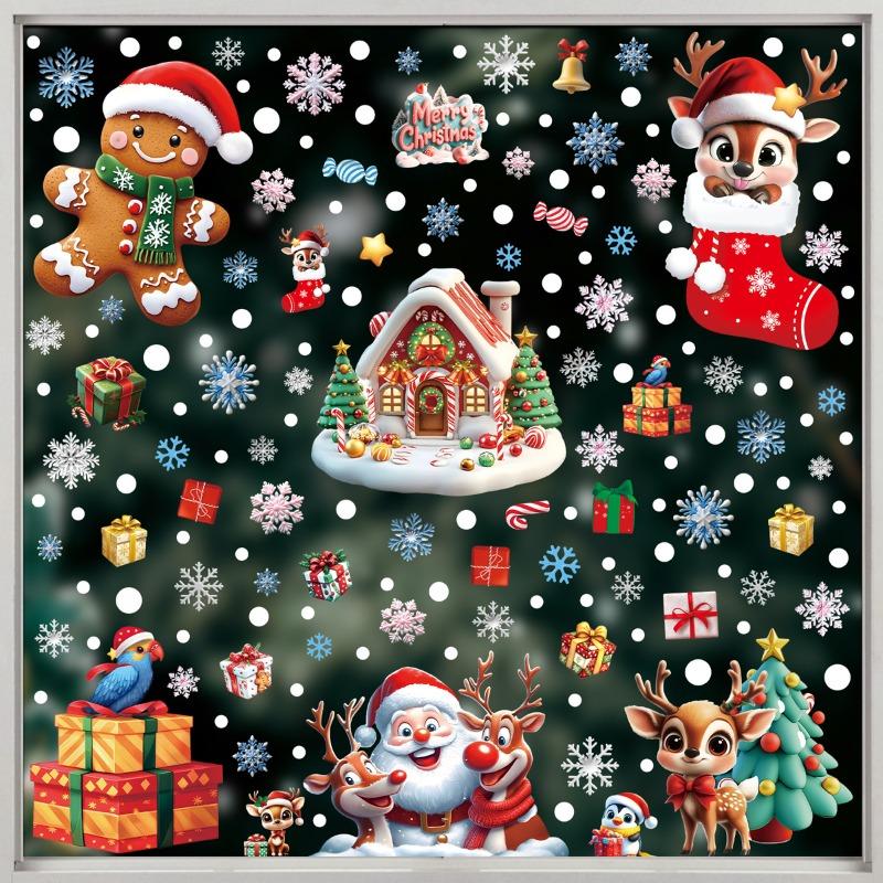 Cute Cartoon Santa Claus Snowman Snowflake Stickers for Bedroom Living Room Window Decor Winter Christmas Glass Static Decals