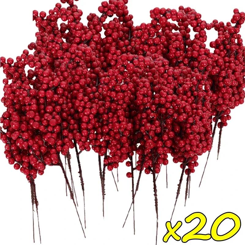 Wholesale Christmas Red Berries Artificial Red Berries Stems Branches DIY Wreaths Xmas Tree Ornaments Party Displays Decoration