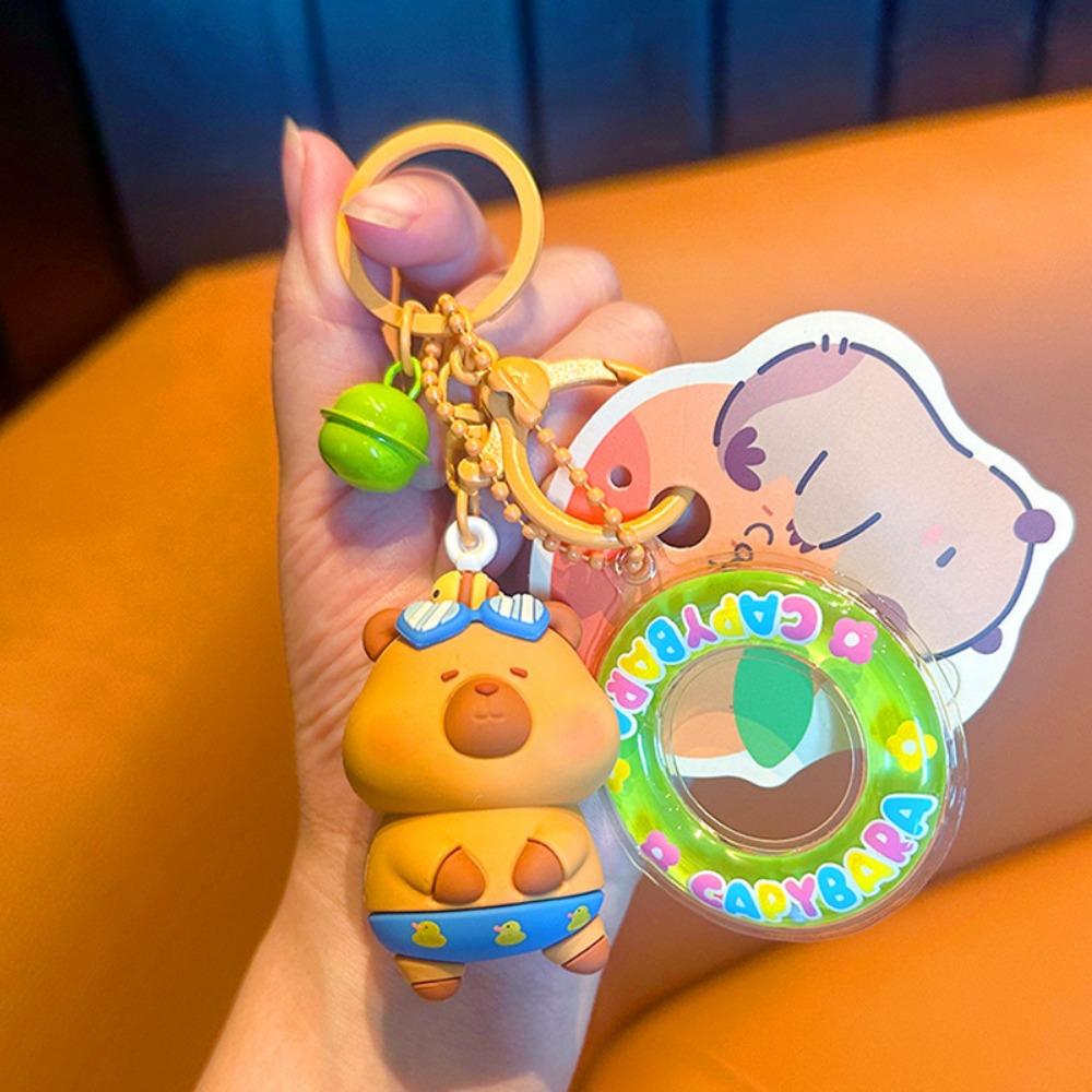 with Bell Swimming Ring Capybara Pendant Cute Cartoon Car Key Ring  Car Key Pendant
