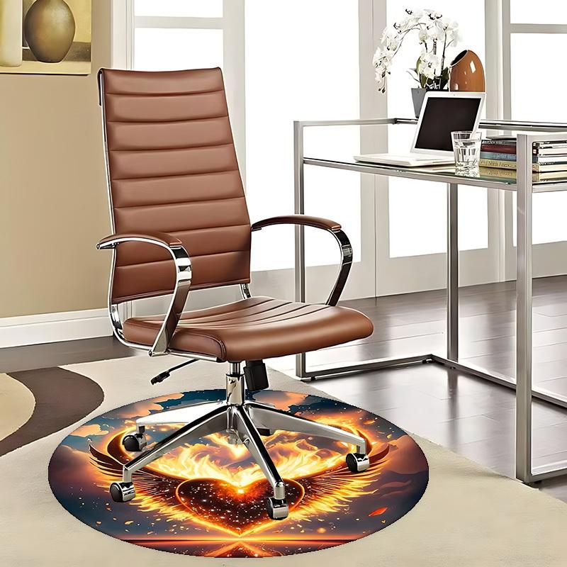 

1pc Flaming Heart with Wings Round Carpet Anime Design Office Chair Mat, Non Slip Rug for Home Decor, Gift, Office, Living Room, Bedroom 80cm
