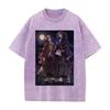 Tsugikuni Yoriichi Kokushibo Print T-shirt Demon Slayer Anime Clothing Men Cotton Tshirts Vintage Washed Tee Harajuku T Shirt