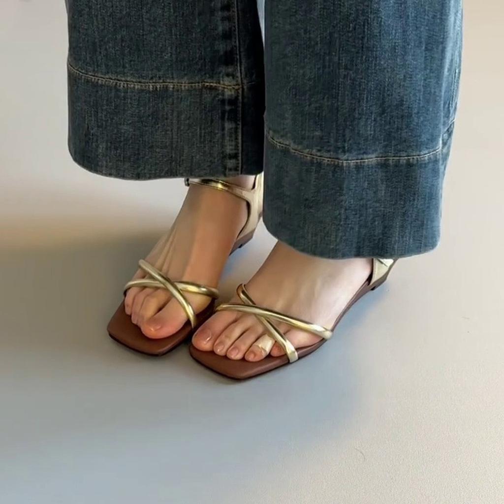 Thick-soled wedge heel with square head sandals women's versatile open-toed skirt retro casual shoes