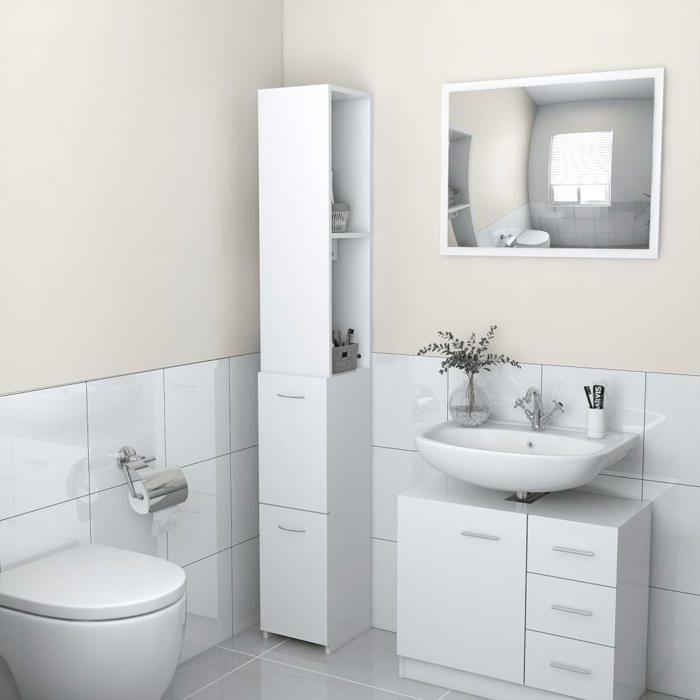 VidaXL Armoire de Salle de Bain, Colonne de Rangement, Placard de Toilette, Meuble sur Pied de Maison Intérieur, Blanc Bois 808431