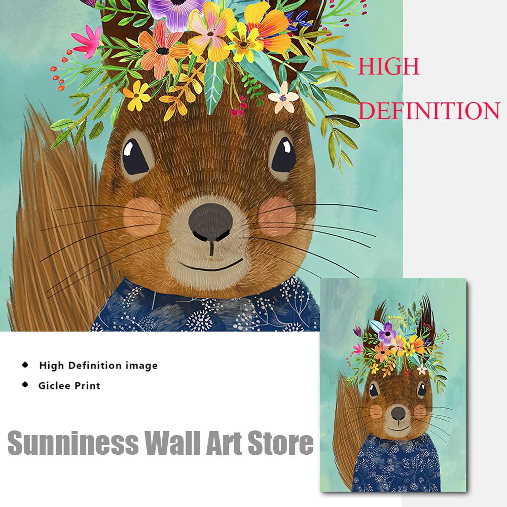 Panda Tiger Löwe Igel Bär Kinderzimmer Wand Kunst Leinwand Malerei Blume Aninmal Poster Und Drucke Bilder für Kinderzimmer Dekor